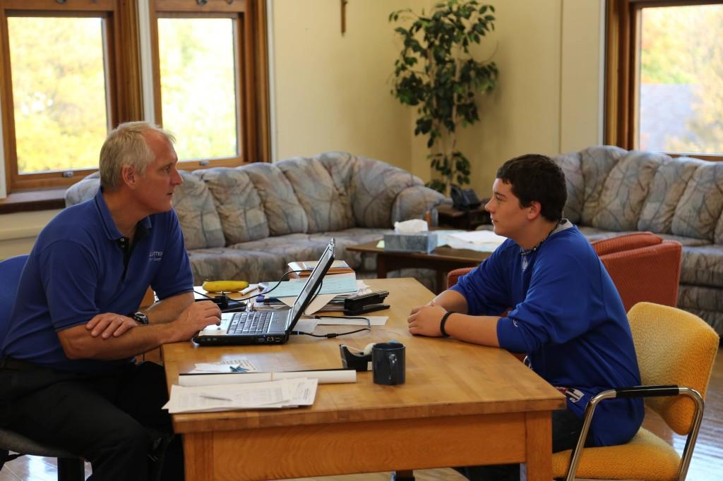 Mr. Forney having a conversation in his new office space