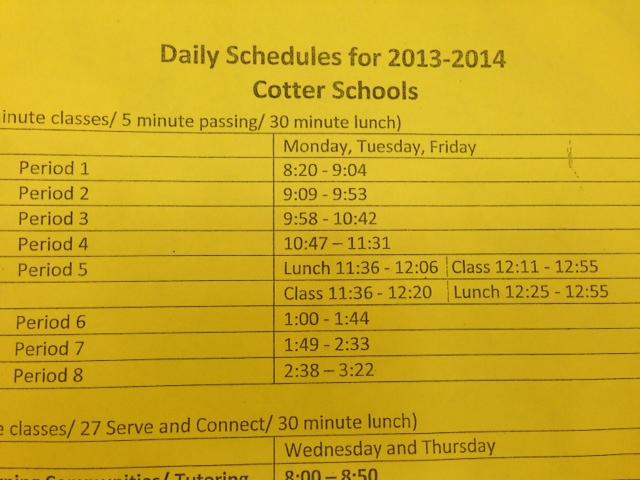 Cotter to reinstate  seven period day