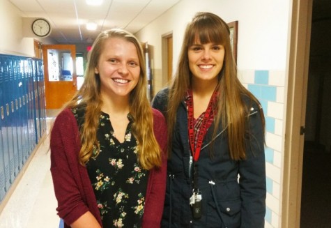 Morgan Whyte (left) poses in the hallway with Alex Arnold (right)