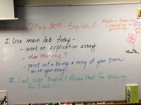 The whiteboard in Mr. Miller's classroom