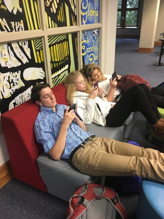 Cotter students Patrick Michener, Caitlin Olson, and Mary Graner making the best use of their study hall.