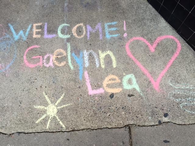 sidewalk chalk welcome outside MidWest Music Store