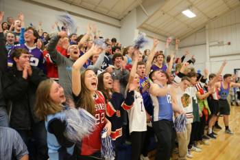 Cotter fans cheer on girls varsity vs La Crescent on jersey night