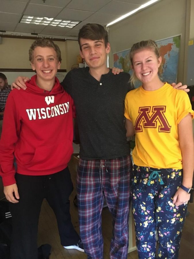 Connor Zukowski, Ben Herber, Miriam Ellis on Pajama Day 2017