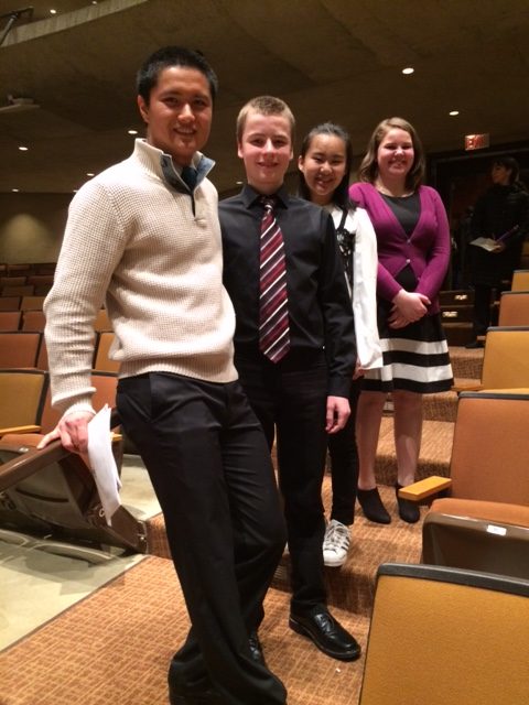 Cotter students (left to right) Daniel Wuxihong, Joe Nagel, Cindy Li, and Cecelia Welch attend the Dorian Vocal Festival.