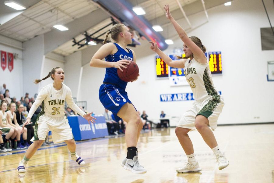 Jordan Rubie takes on the Rushford-Peterson Trojans.