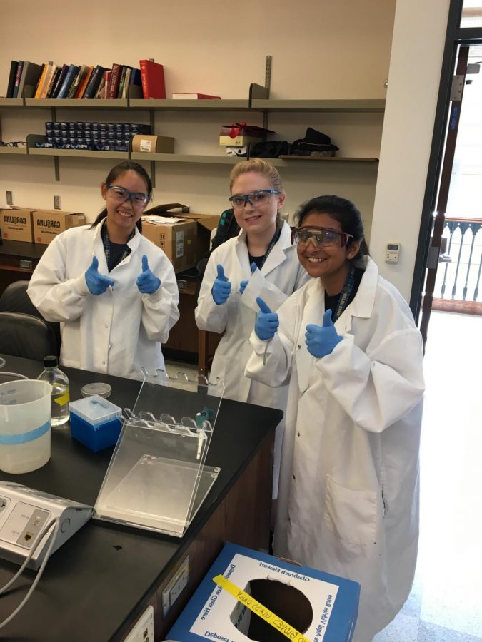 Choco Li (left) doing team lab work at a summer program at the University of Notre Dame