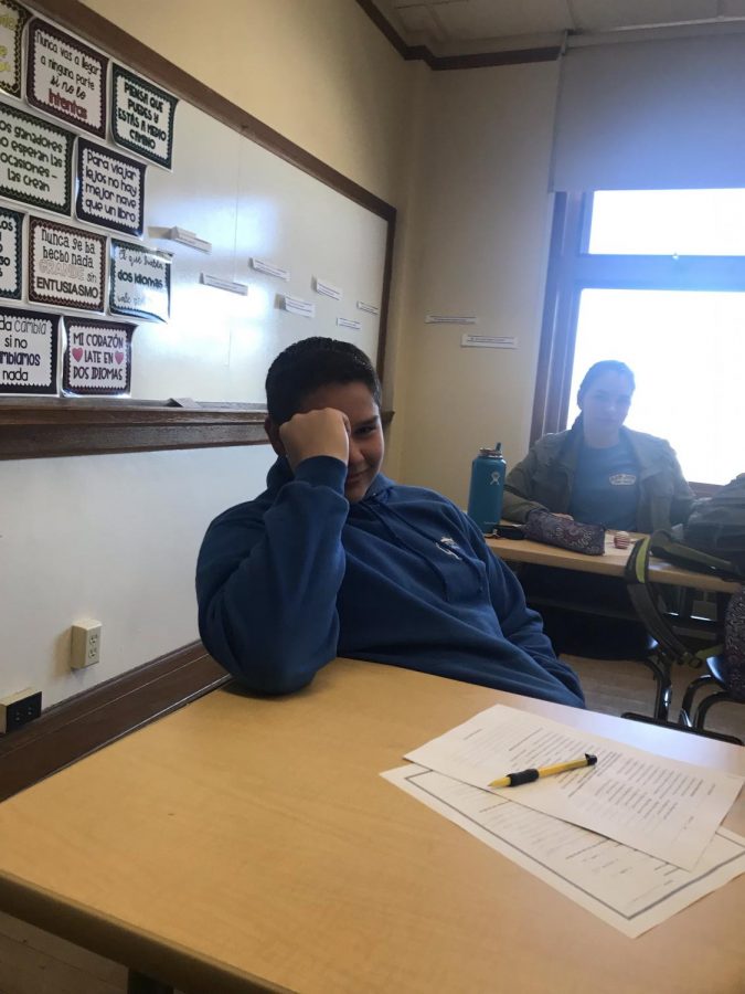 Nick Walechka, junior, looking stressed over his Spanish homework. 