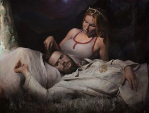 The artist captured himself in this piece of art, going for the idea of the original wounded warrior and woman. 