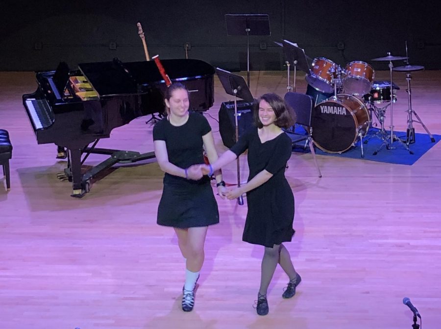 Viva Graff performing the "Two Hand Reel" with her fellow irish dancer, Sydney McMahon.
