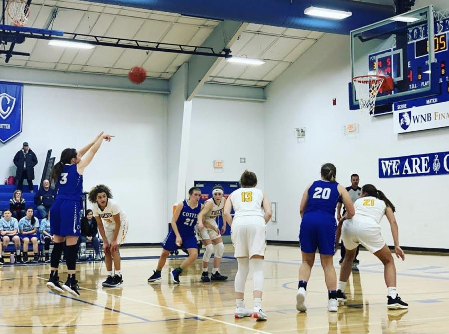 Sera Speltz shoots a free throw for the Cotter Girls basketball team