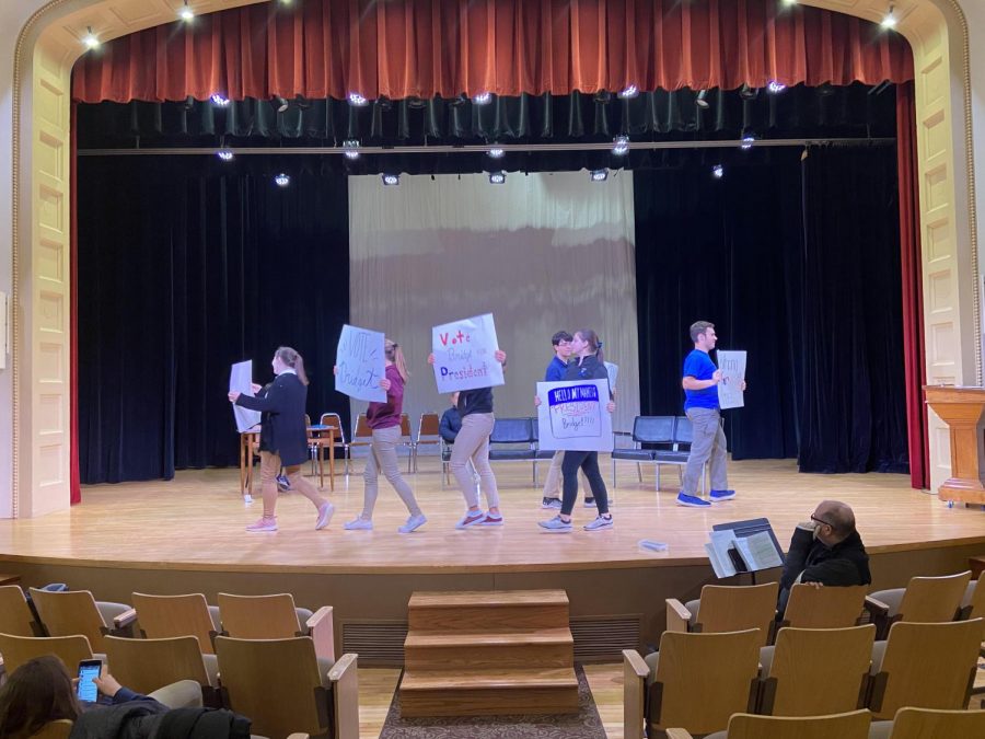 Rehearsal for the play "Campaign Capers at Taft High"