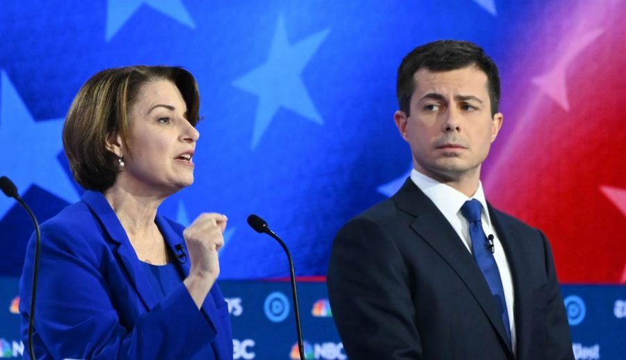 Senator Amy Klobuchar beside Mayor Pete Buttigieg