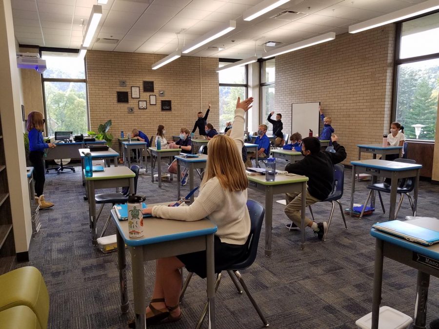 Students participate during class in the newly remolded classrooms in the John Nett Rec. building