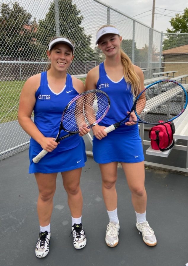 Alison French and Abree Dieterman after winning their match on Senior Night.