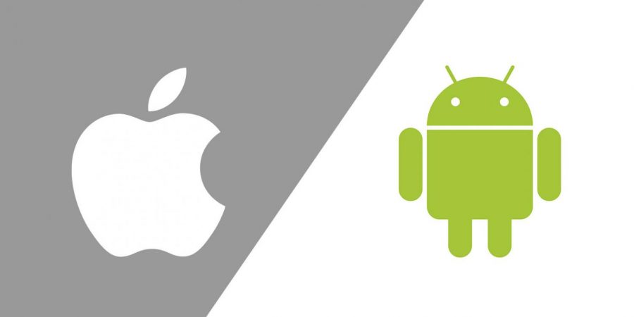 Apple and Android icons battle it out for control of the lucrative cellphone market