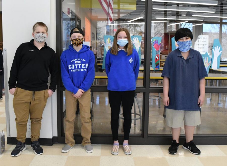 Rock, paper, scissors winners Henry Moore, Matthew Baumgartner, Mallory Biesanz, and Isaac Vue