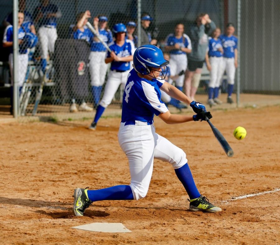 Ellie Macal swings at a pitch in Cotters 2019 game vs Lewiston Altura