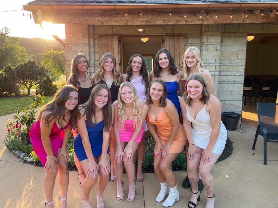 Top row, left to right: Mallory E, Olivia G, Megan M, Tess M, Esme B 
Bottom row, left to right: Allyssa W, Sera S, Amaiya K, Megan C, Hailey B. prior to the homecoming dance