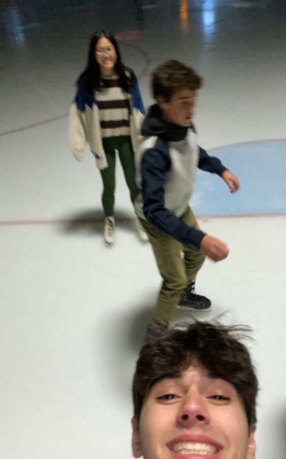 Students Mary Moore, Mateo Vila, and Pablo Costa  skate at Bud King arena in Winona