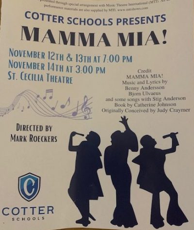The program from Cotters 2021 fall musical, Mamma Mia