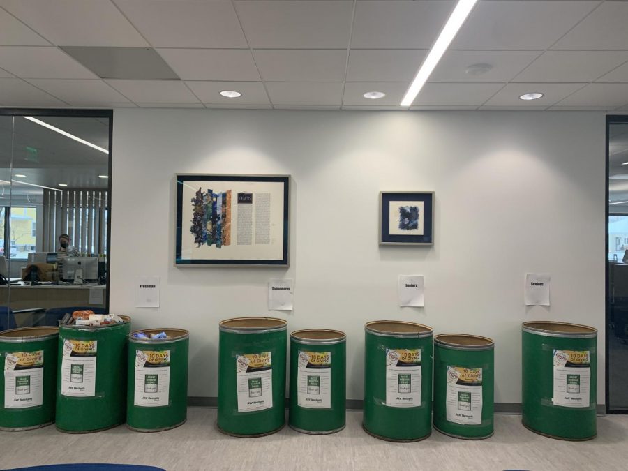 10 Days of Giving bins in front of the ARC