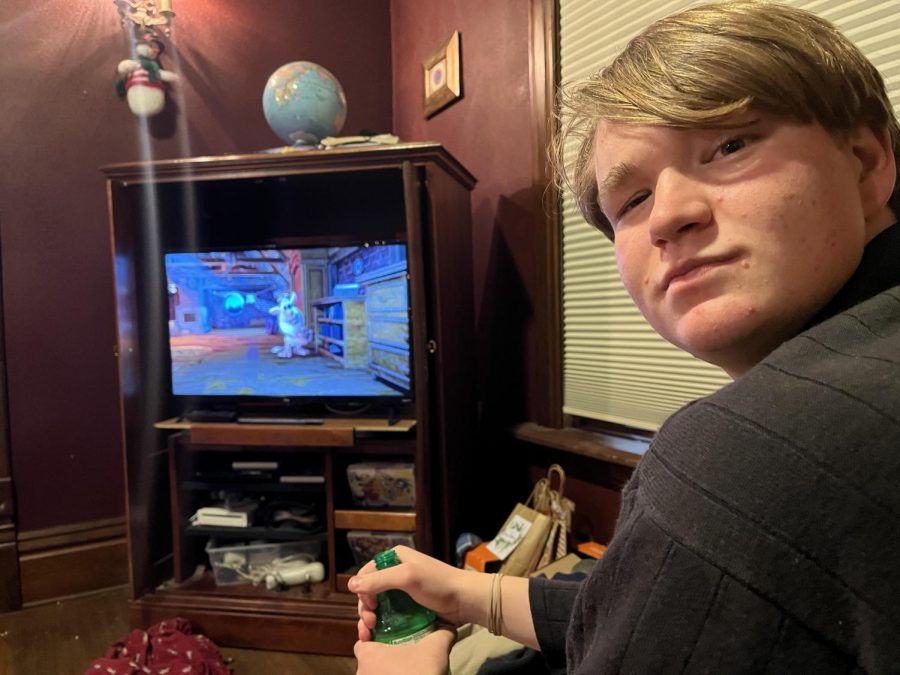 Oscar Heckman, sophomore, watching the children's show Booba.