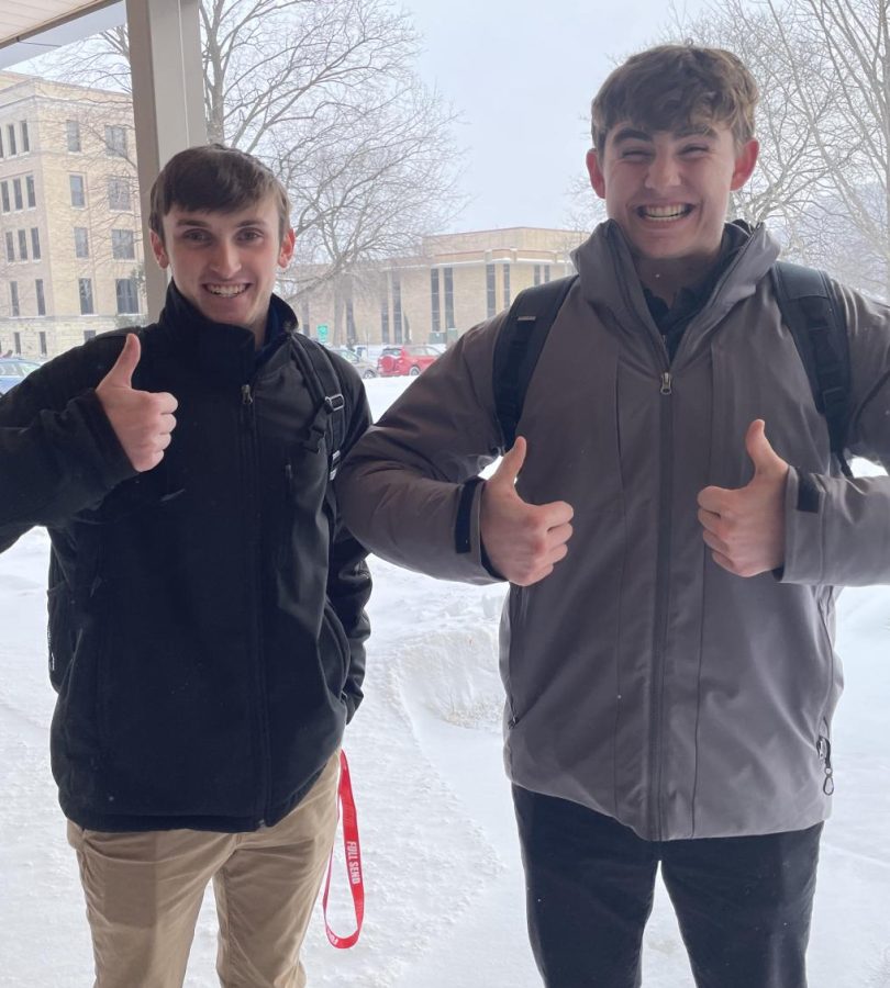 The cold weather hasn't dampened the spirits of seniros Charley Schroeder or Ashur Rouleau