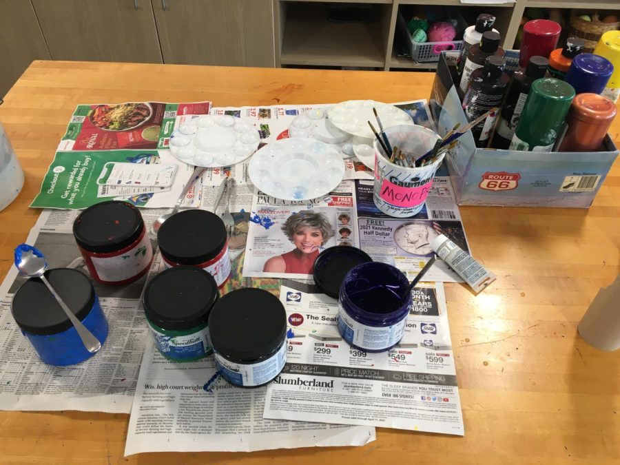 Art materials in a painting class at Cotter.  