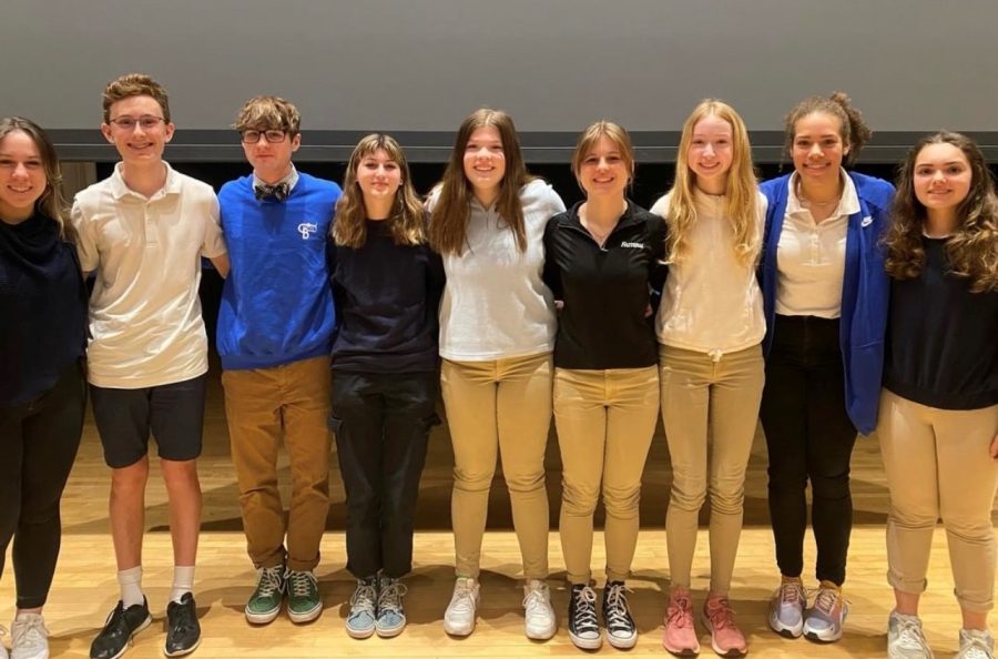 State qualifying speech team members are recognized at a morning assembly prior to the State meet