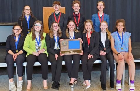 Cotter Speech State qualifiers: Top row- Erica Beckman, James Greshik, Francis Koll, Grace Finnerty  Seated: Brooke Rodgers, Maddie Lemmer, Maddy McConville, Alison French, Olivia Moore, Audrey England, and Savannah Welters