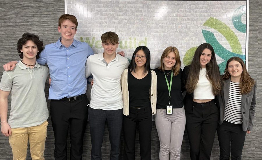 Cotters Economic Challenge team: (L to R.) Pablo Crespo, Adam Dilks, Garrett Nelson, Mary Moore, Olivia Moore, Sol Suarez, and Elise Modjeski