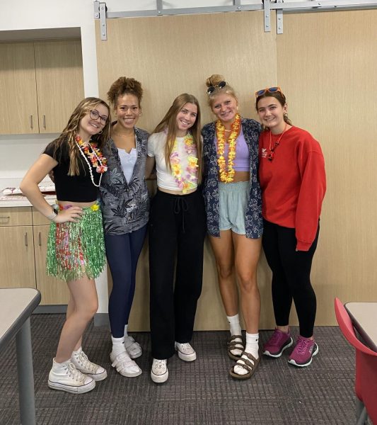 Julia Tienter, Savanna Loken, Abbey Gardner, Lili Herber, and Eva Stango in their beach attire