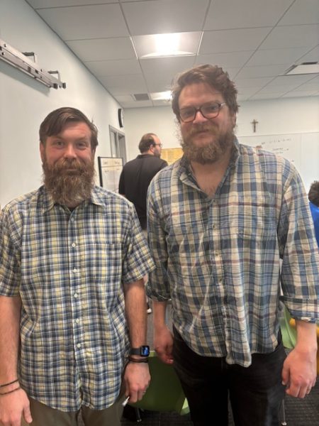 Mr. Schmitt and Mr. Marsolek getting ready to work their magic during the final week of school