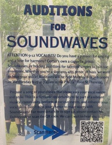 SoundWaves, Cotter's a capella vocal group, held its annual auditions this fall